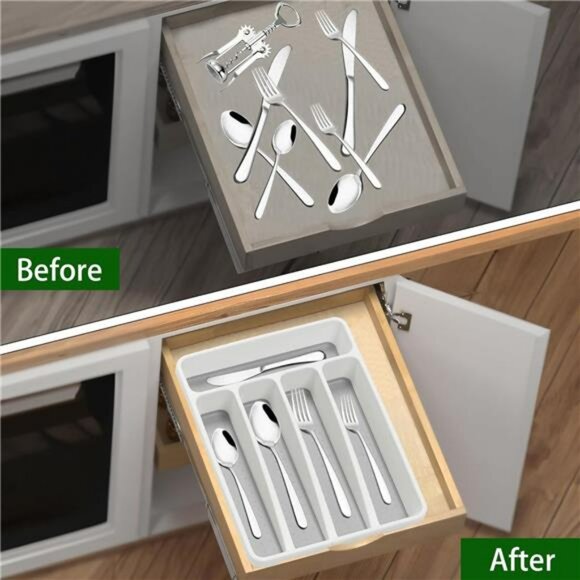 Kitchen silverware organizer utensil holder drawer flatware tray 5 compartment - Picture 4 of 7